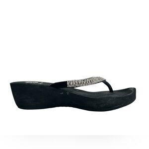 Yellow Box Black Sandals with Rhinestone Embellishments
